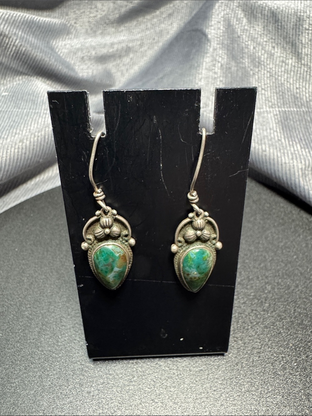 VTA Turquoise Teardrop Dangle Earrings in Antiqued Silver